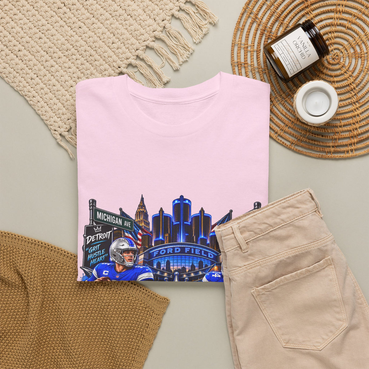 Detroit Football Graphic Tee | City Skyline, Players, Lions-Inspired Design