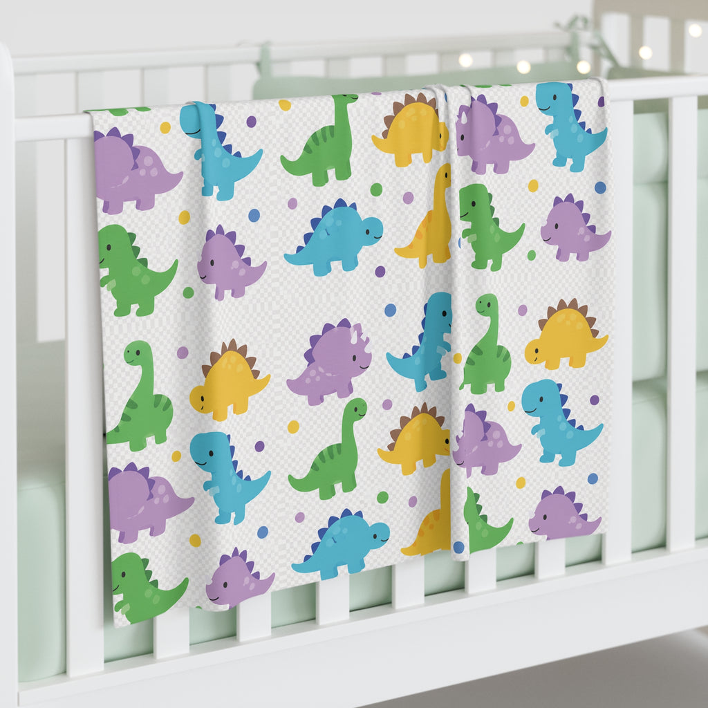 Colorful Baby Dinosaur Pattern Baby Swaddle Blanket | Cute Dino Nursery Print