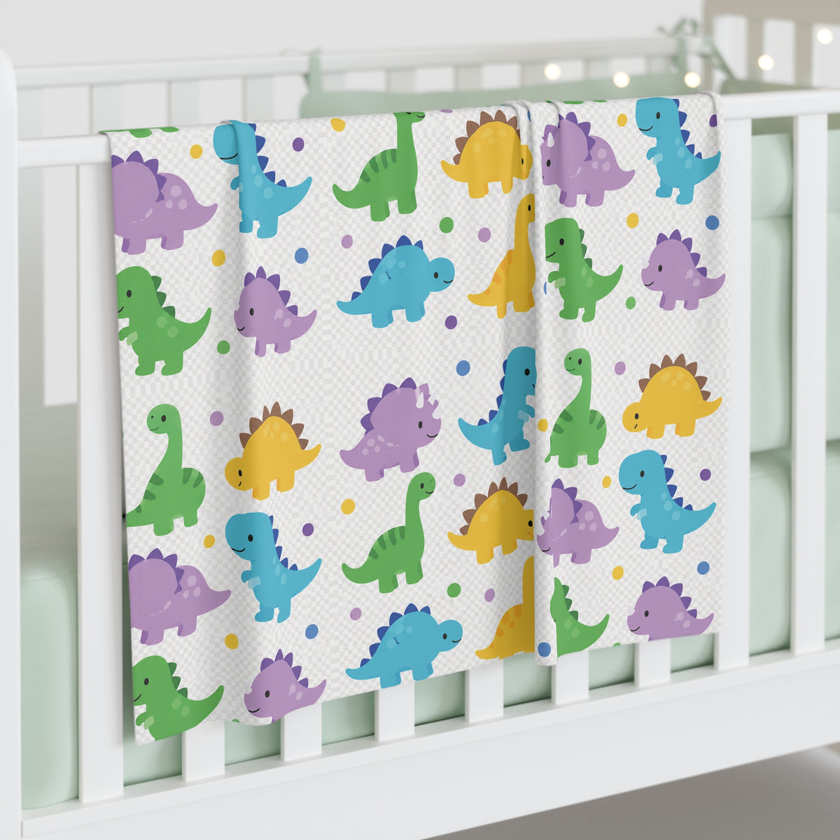 Colorful Baby Dinosaur Pattern Baby Swaddle Blanket | Cute Dino Nursery Print