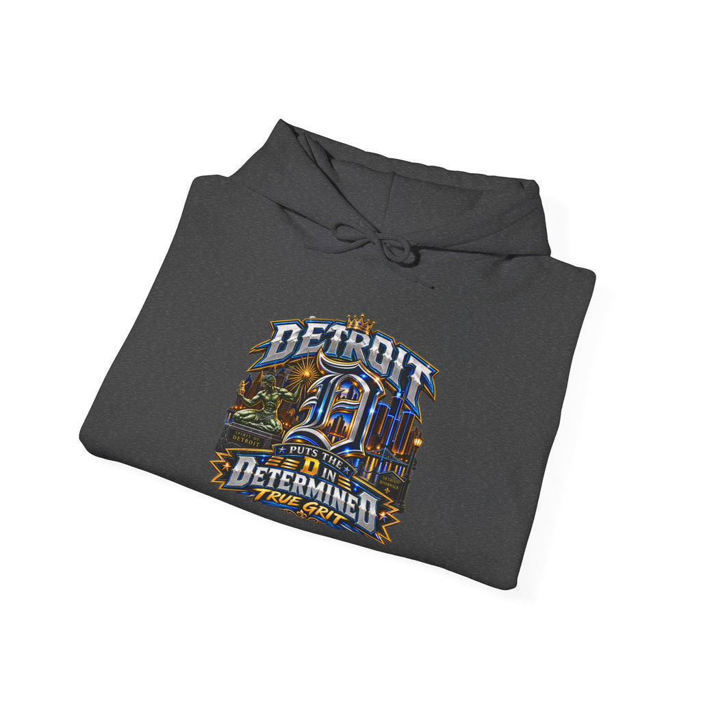 Detroit skyline determined slogan Hoodie | Motor City vintage style