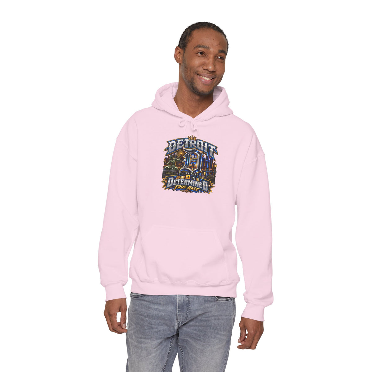 Detroit skyline determined slogan Hoodie | Motor City vintage style
