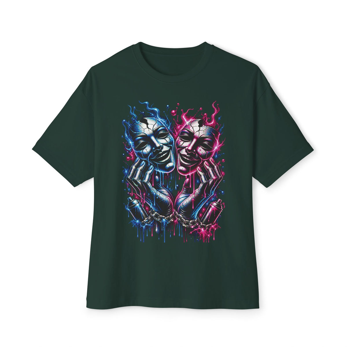 Blue and Pink Melting Masks T-Shirt | Abstract Drip Art