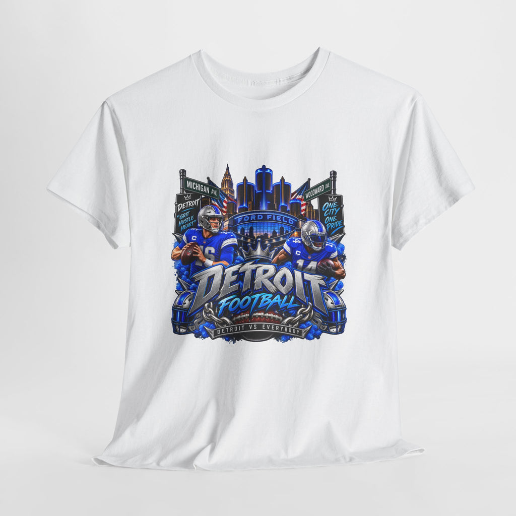 Detroit Football Graphic Tee | City Skyline, Players, Lions-Inspired Design