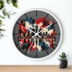 Urban Skyline Detroir Wall Clock – Red, White & Blue Cityscape Decor