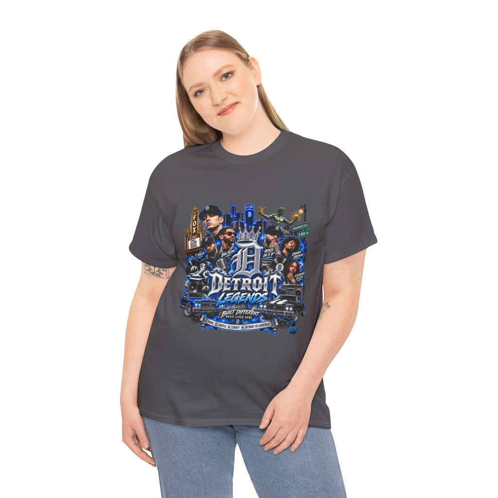 Detroit Legends collage T-Shirt | Motor City skyline, classic cars, musicians