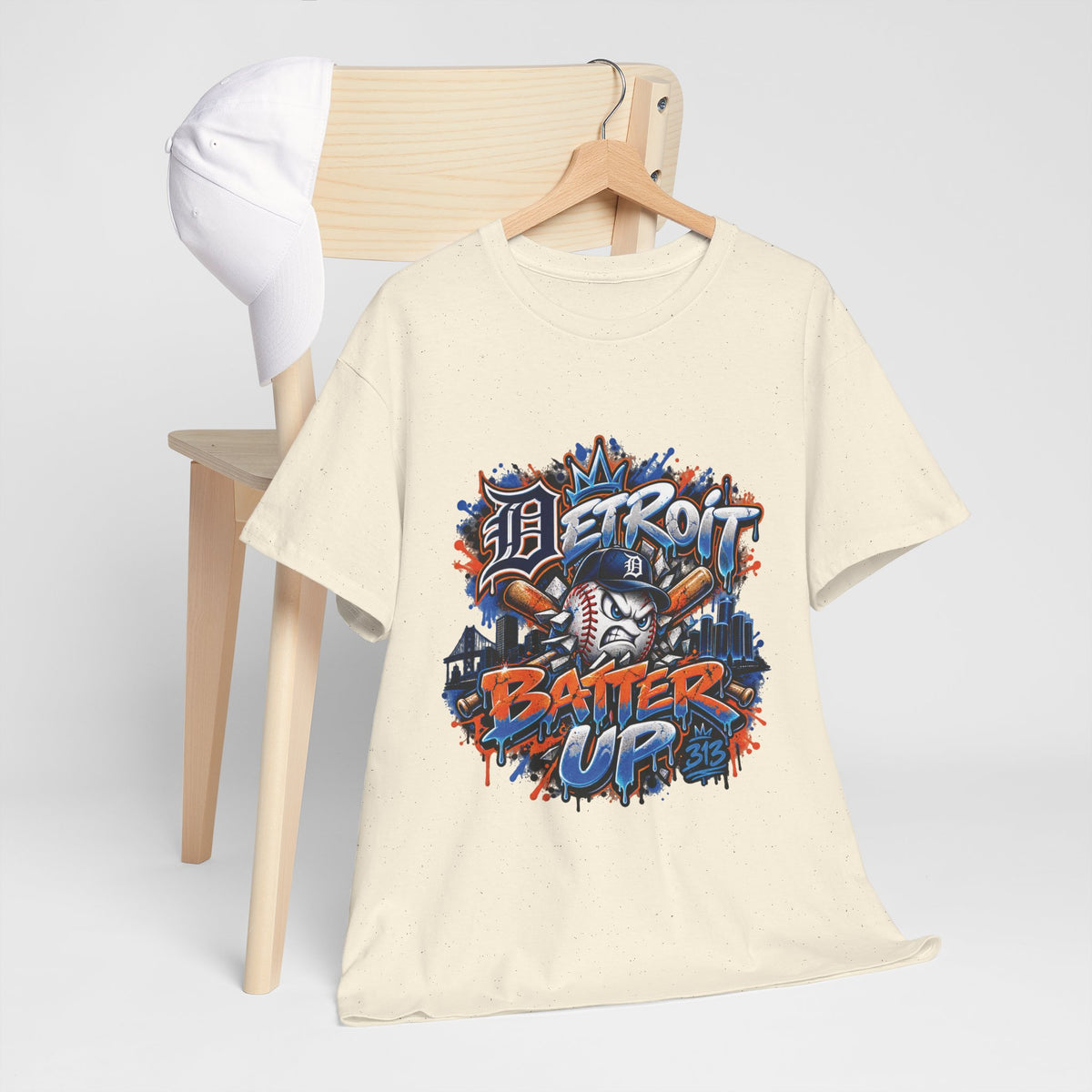 Detroit Batter Up T-Shirt | Baseball City Skyline Tee