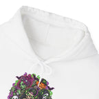 Spooky Halloween Skull Pumpkin Floral Hoodie | Haunted Garden Sweatshirt