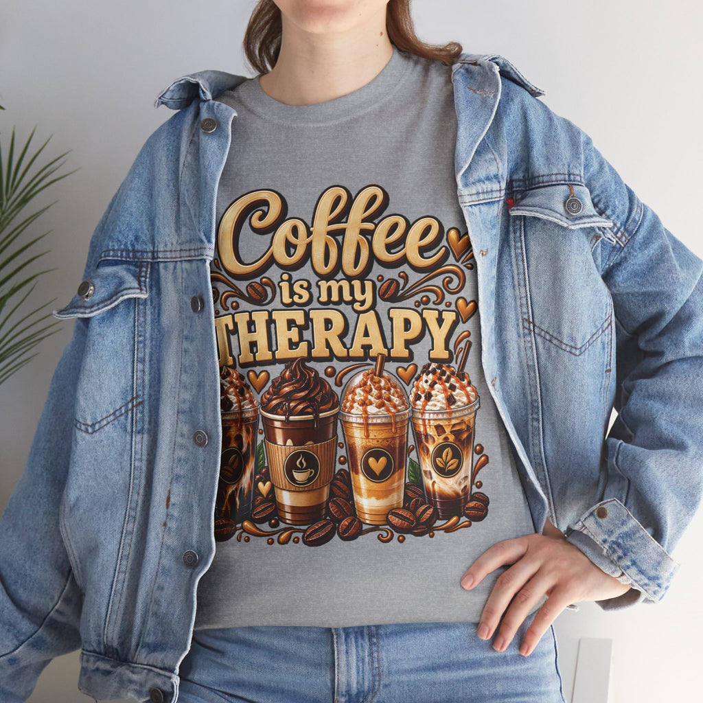 Coffee Is My Therapy T-Shirt | Coffee Cups Illustration, Cozy Beverage Tee