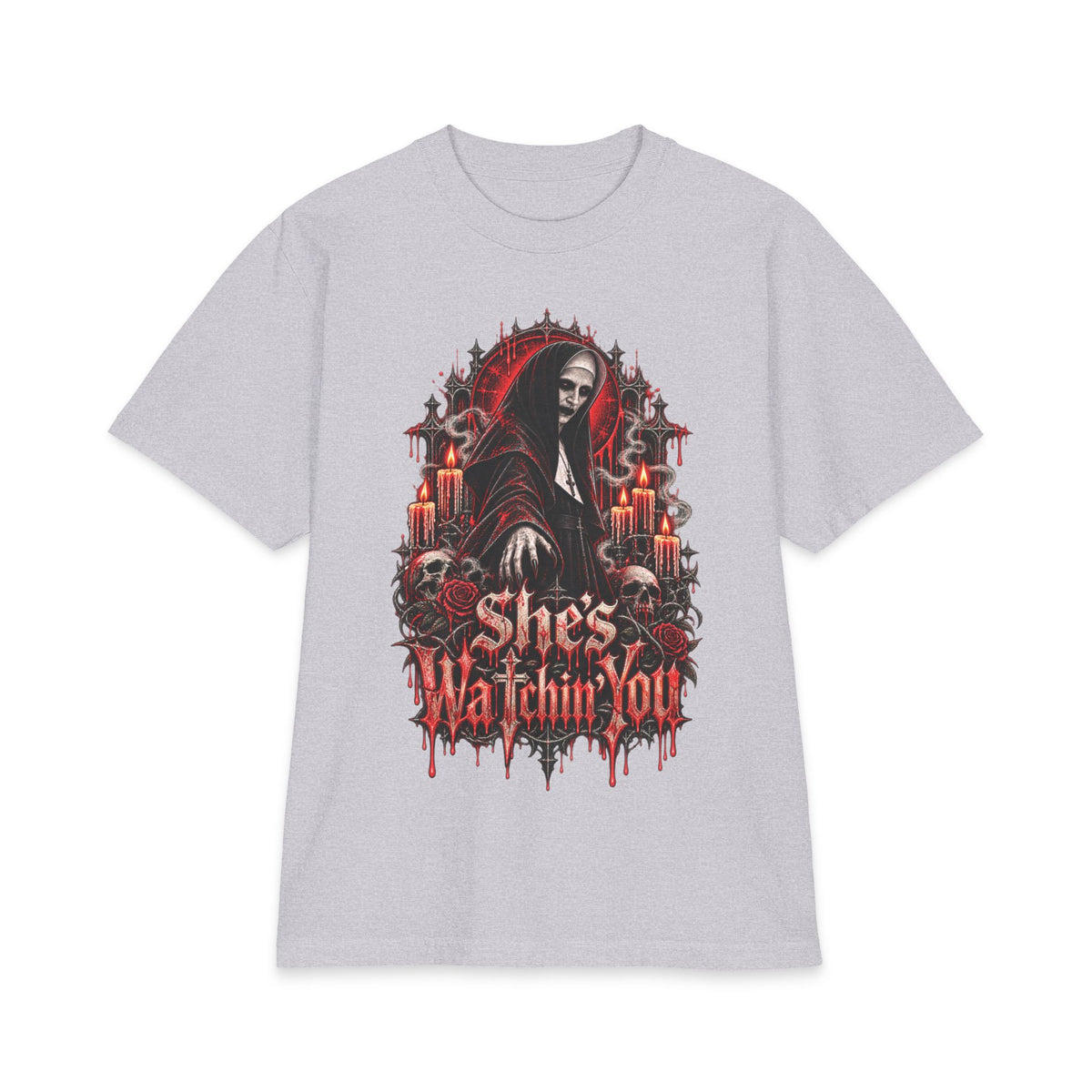 Horror Nun Illustration T-Shirt | Shes Watchin You Gothic Horror Tee