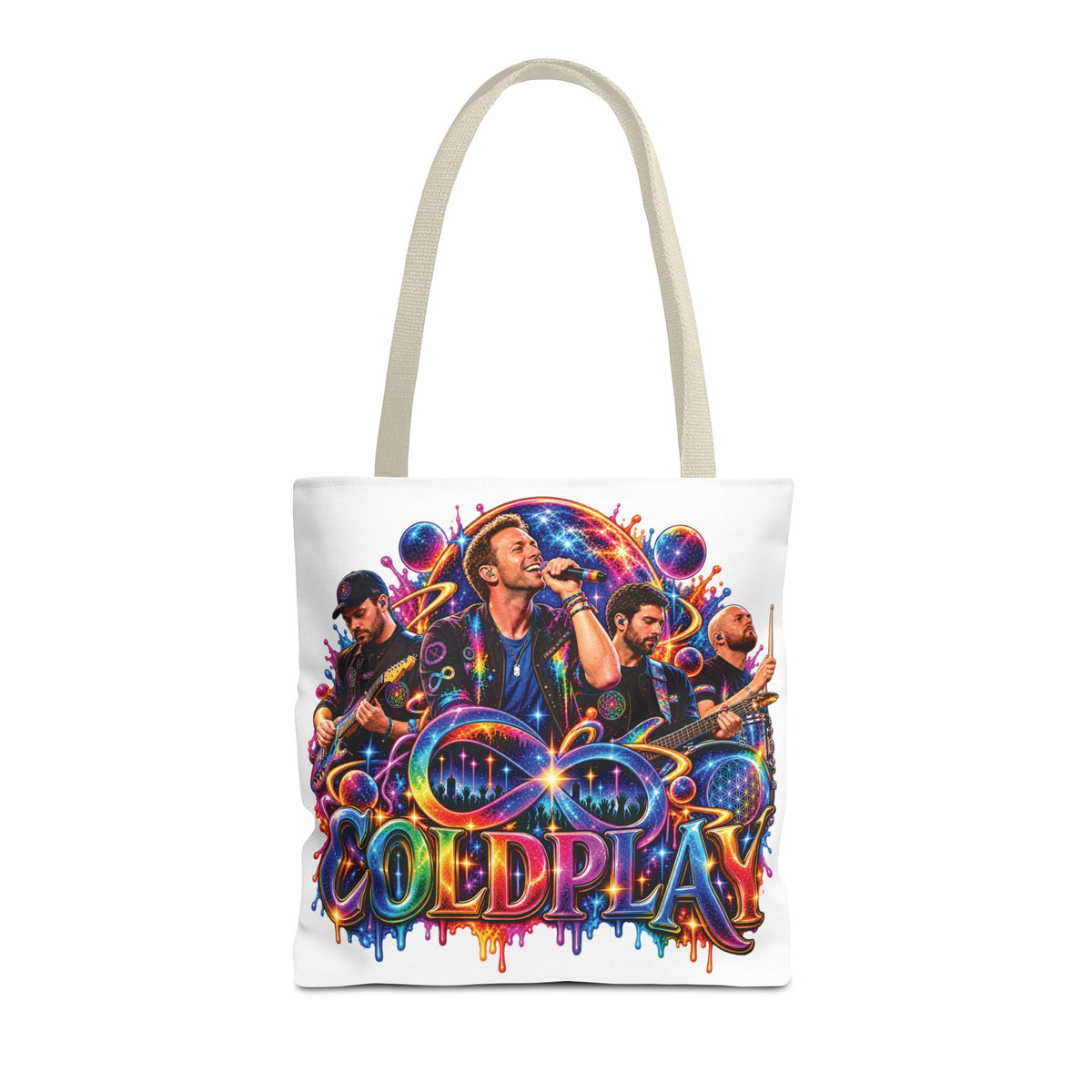 Colorful Coldplay Band Portrait Tote Bag | Music Concert Artwork Tote