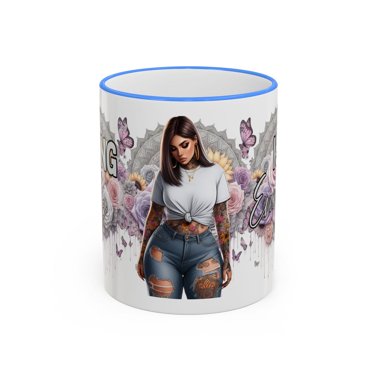 Curvy Tattooed Woman Illustration Mug | Accent Rim & Handle