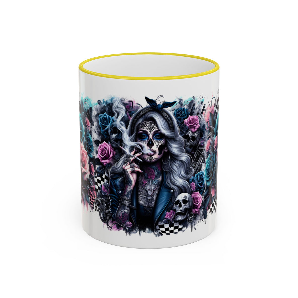 Sugar Skull Girl mug | Accent Rim & Handle ceramic mug
