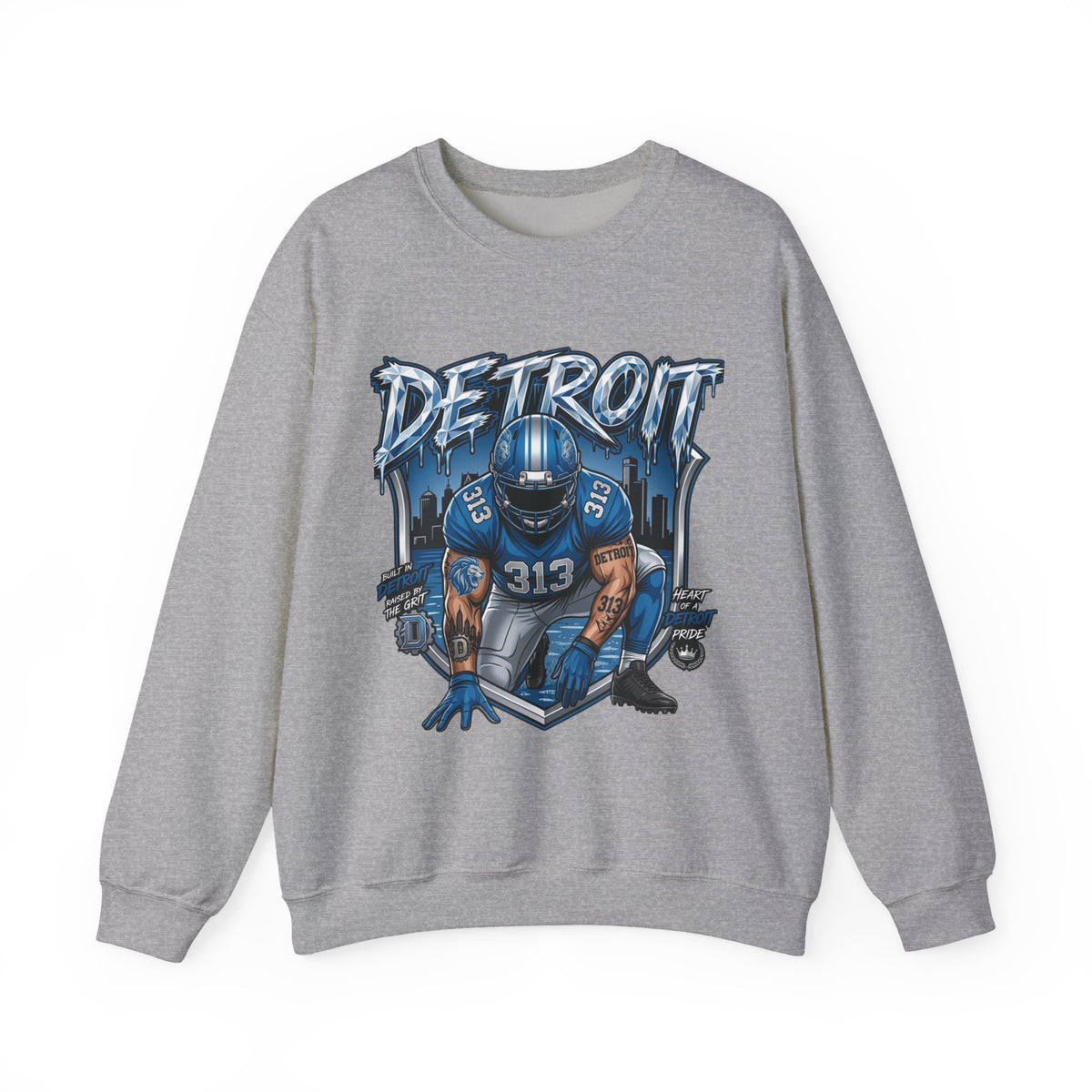Detroit Football Player Illustration Sweatshirt | 313 City Gridiron Crewneck