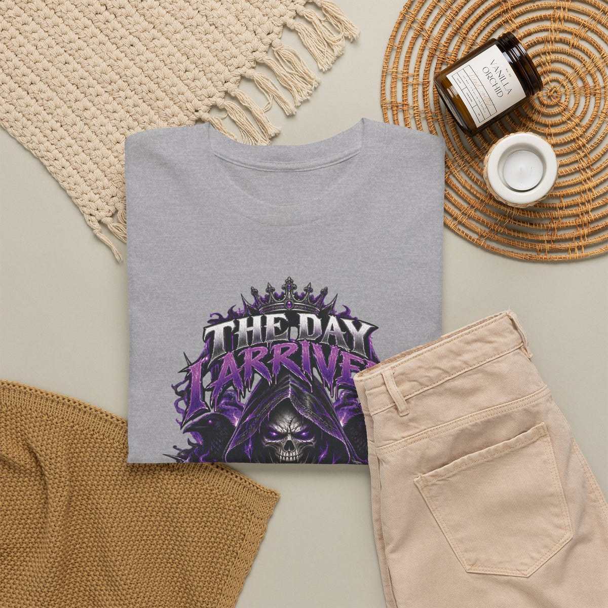 Grim Reaper Skull with Purple Flames T-Shirt | Gothic Death Quote Tee
