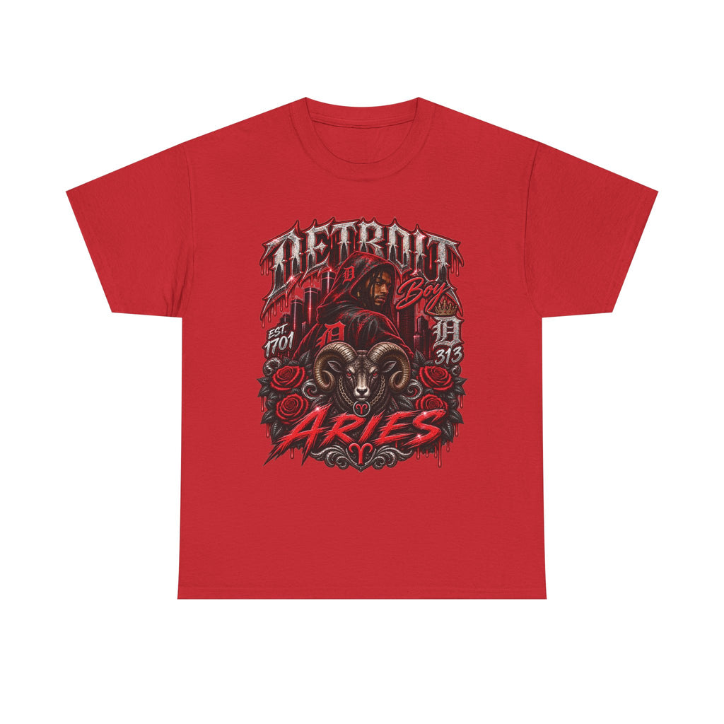 Aries Ram Graphic Tee | Zodiac Illustration, Gothic Red Black