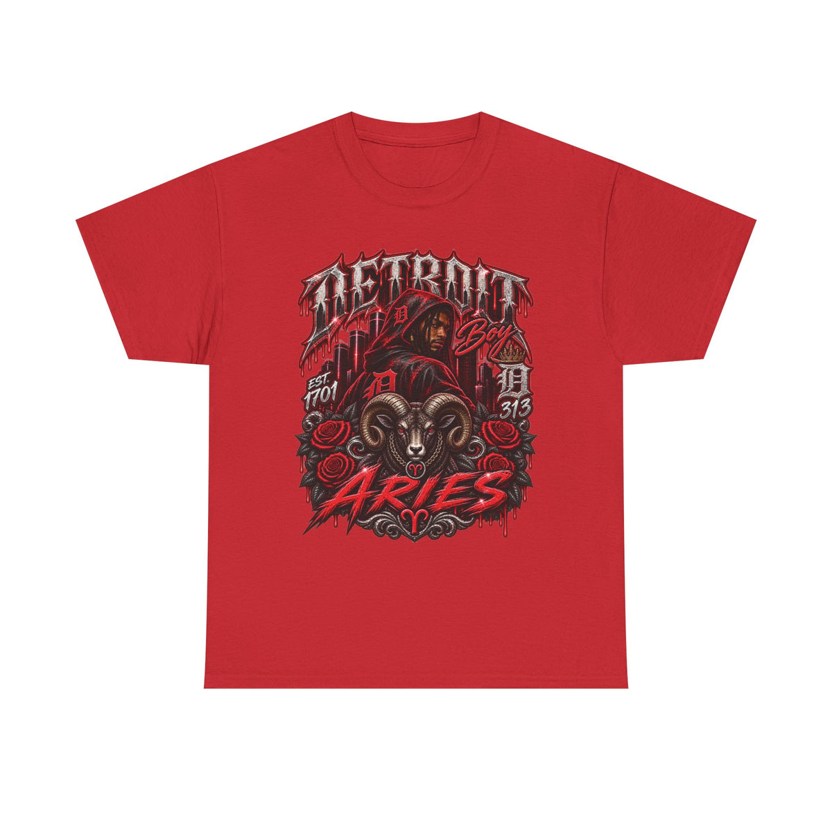 Aries Ram Graphic Tee | Zodiac Illustration, Gothic Red Black