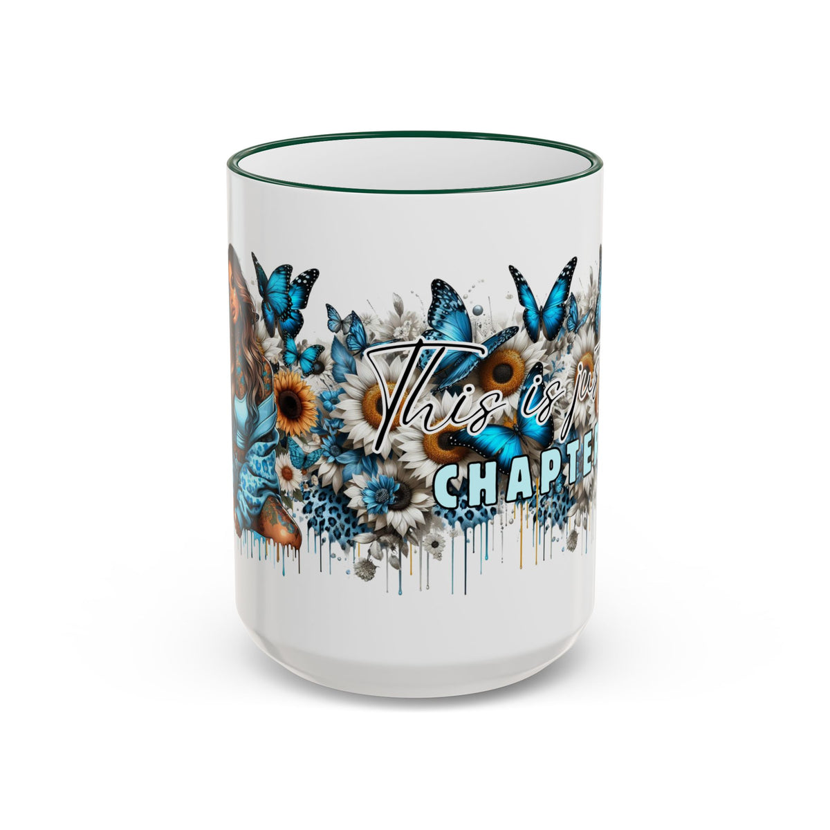 This Is My Chapter Mug | Blue Butterflies Sunflowers Accent Rim & Handle