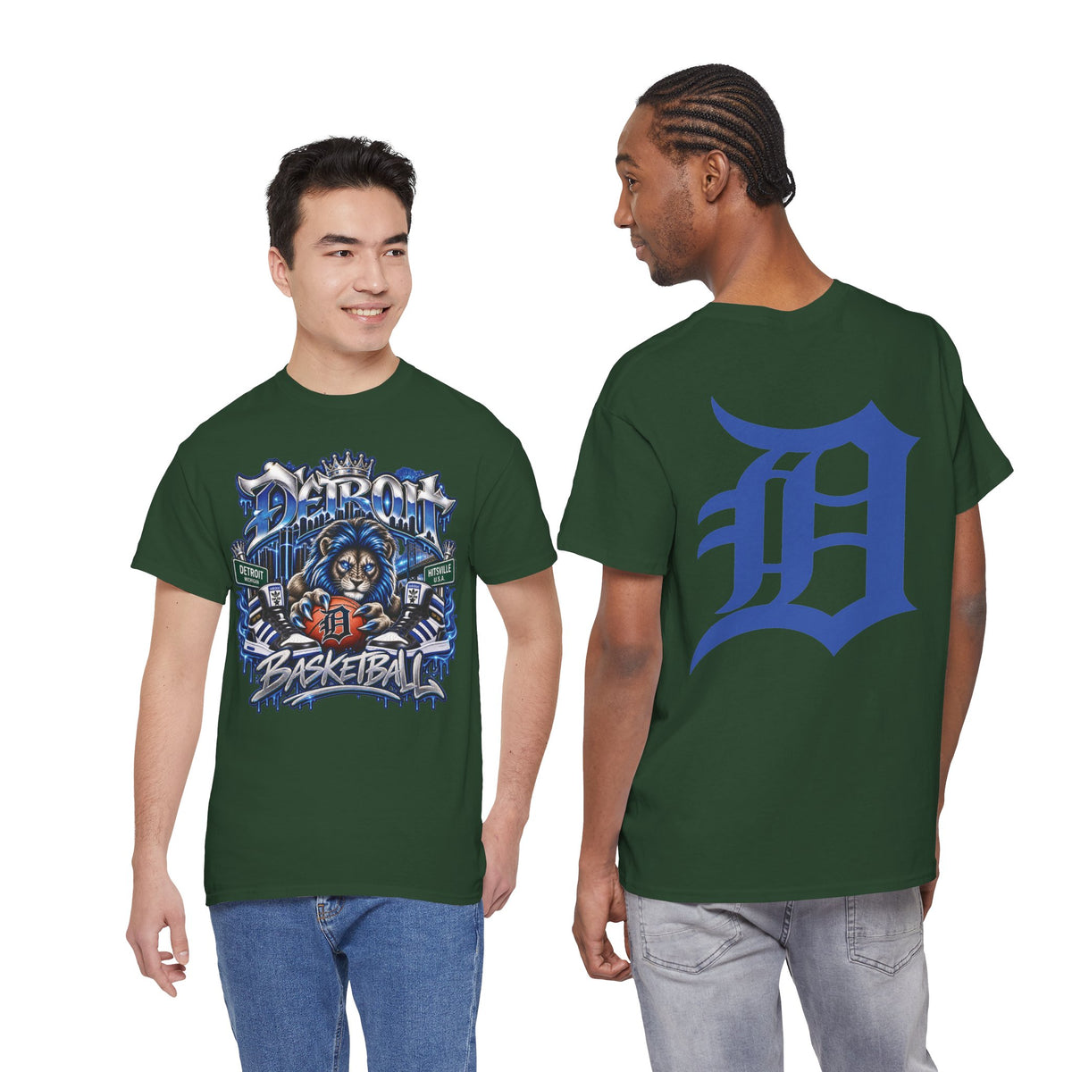 Detroit Lion Basketball Tee | D Letter Back Logo, Urban Sports Graphic