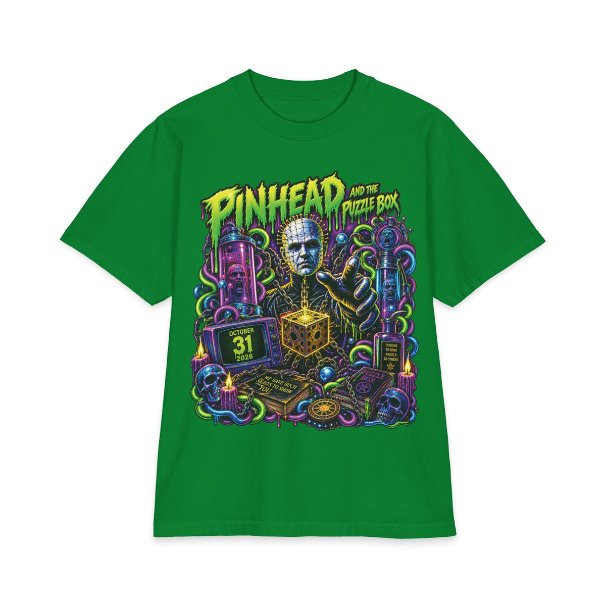 Pinhead Puzzle Box Illustration T-Shirt | Horror Movie Graphic Tee