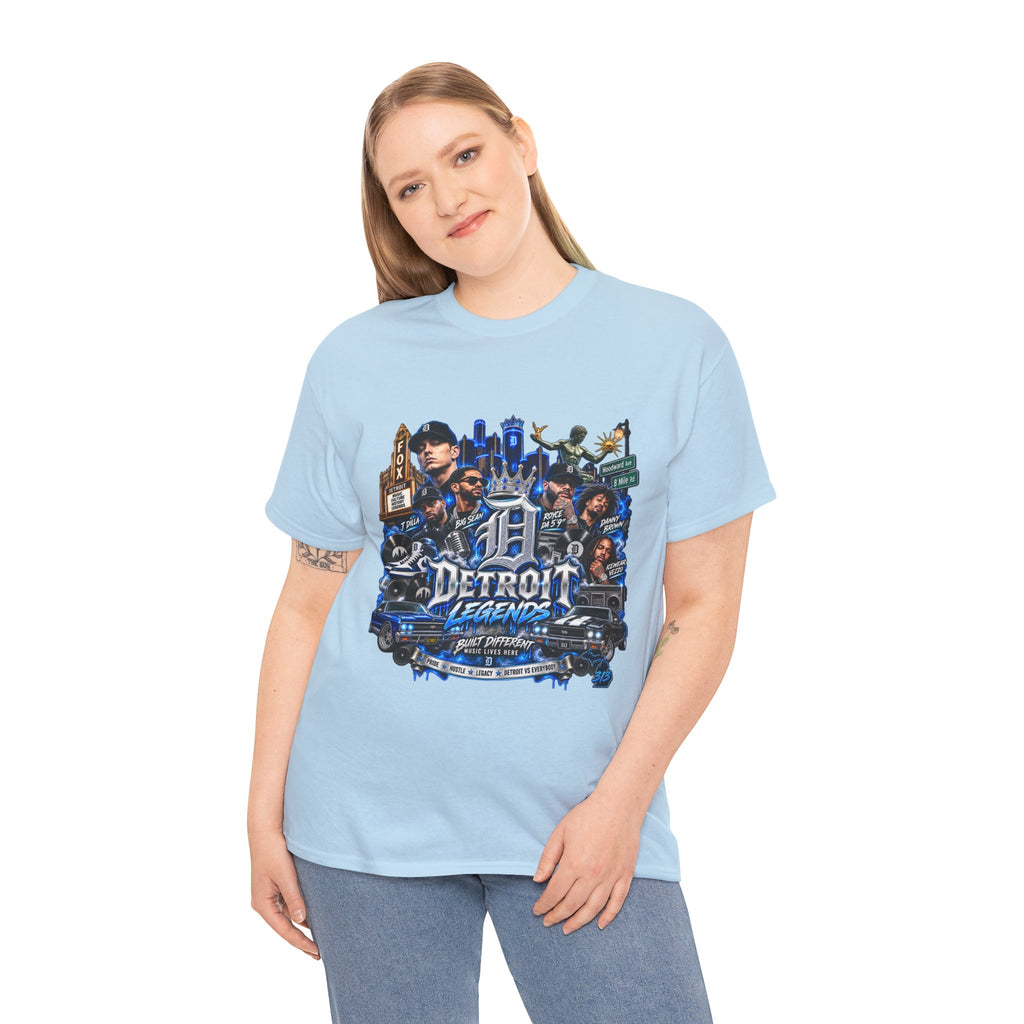 Detroit Legends collage T-Shirt | Motor City skyline, classic cars, musicians