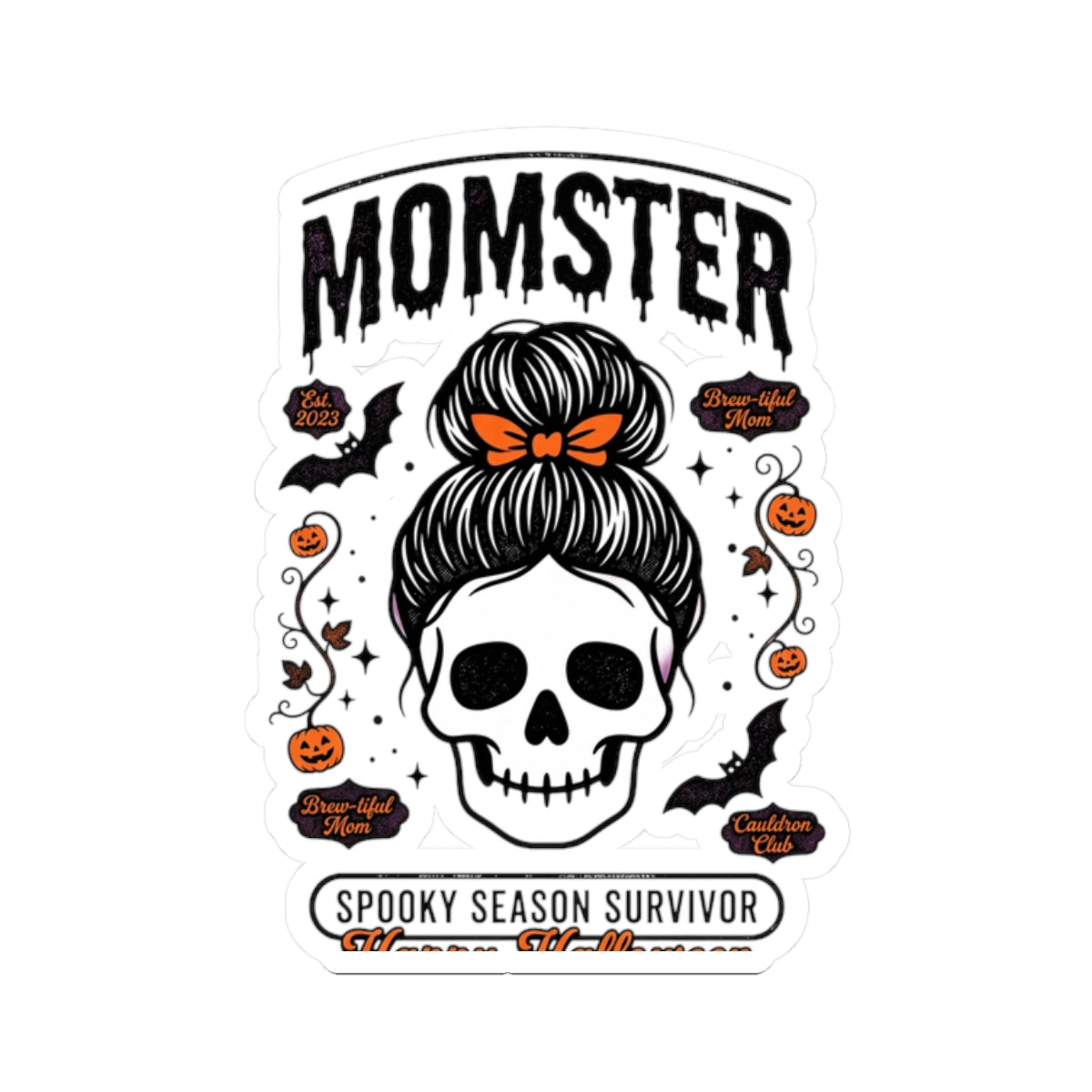 Momster Skull Hair Bun Sticker | Halloween Kiss-Cut Sticker
