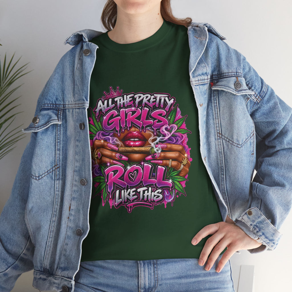 All The Pretty Girls Roll Like This T-Shirt | Pink Graffiti Cannabis Hands Design