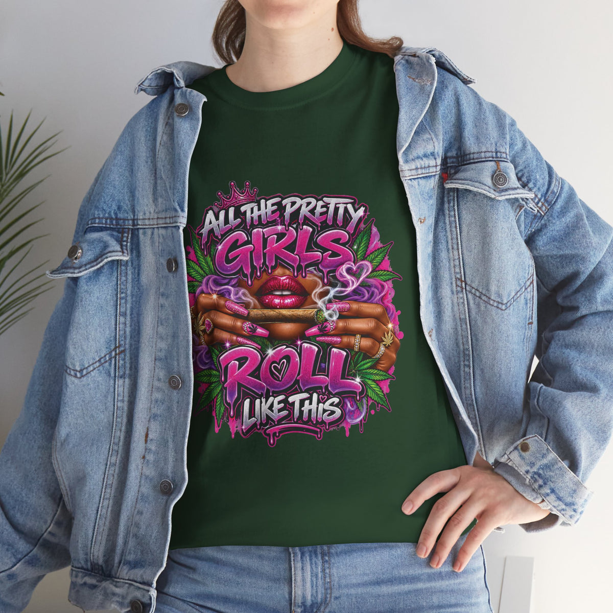 All The Pretty Girls Roll Like This T-Shirt | Pink Graffiti Cannabis Hands Design