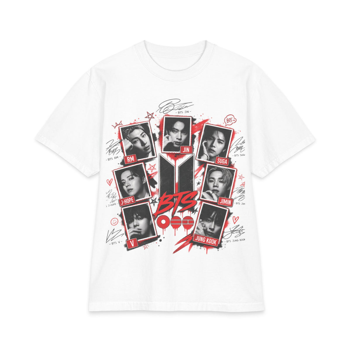BTS K-Pop Photo Collage T-Shirt | Red Black Graphic Tee