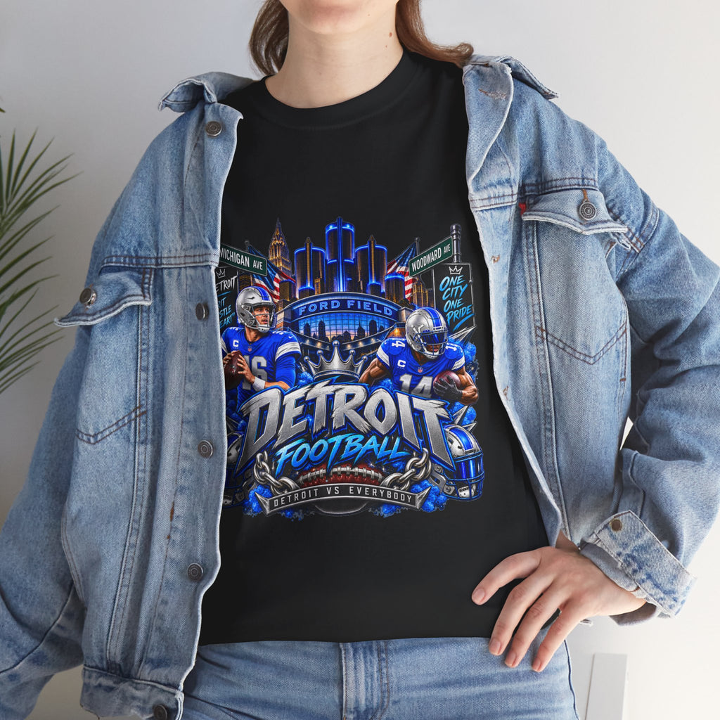 Detroit Football Graphic Tee | City Skyline, Players, Lions-Inspired Design