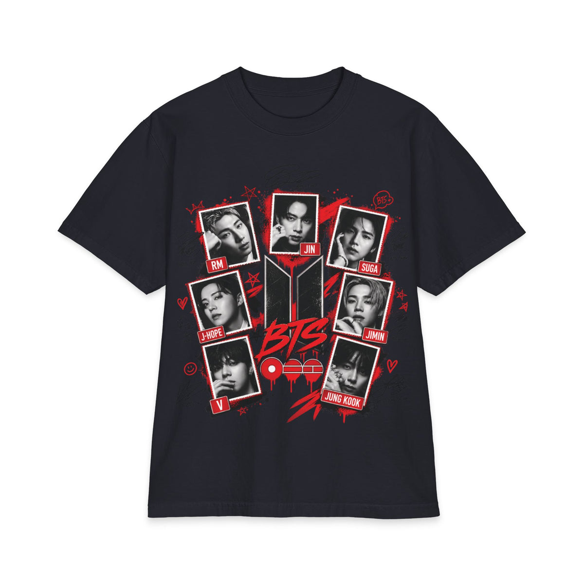 BTS K-Pop Photo Collage T-Shirt | Red Black Graphic Tee