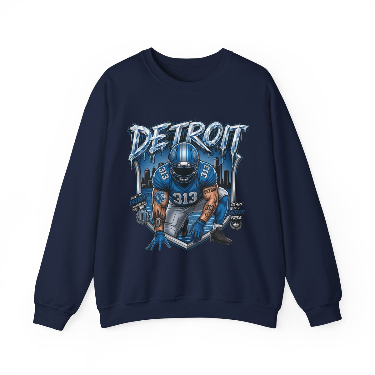 Detroit Football Player Illustration Sweatshirt | 313 City Gridiron Crewneck