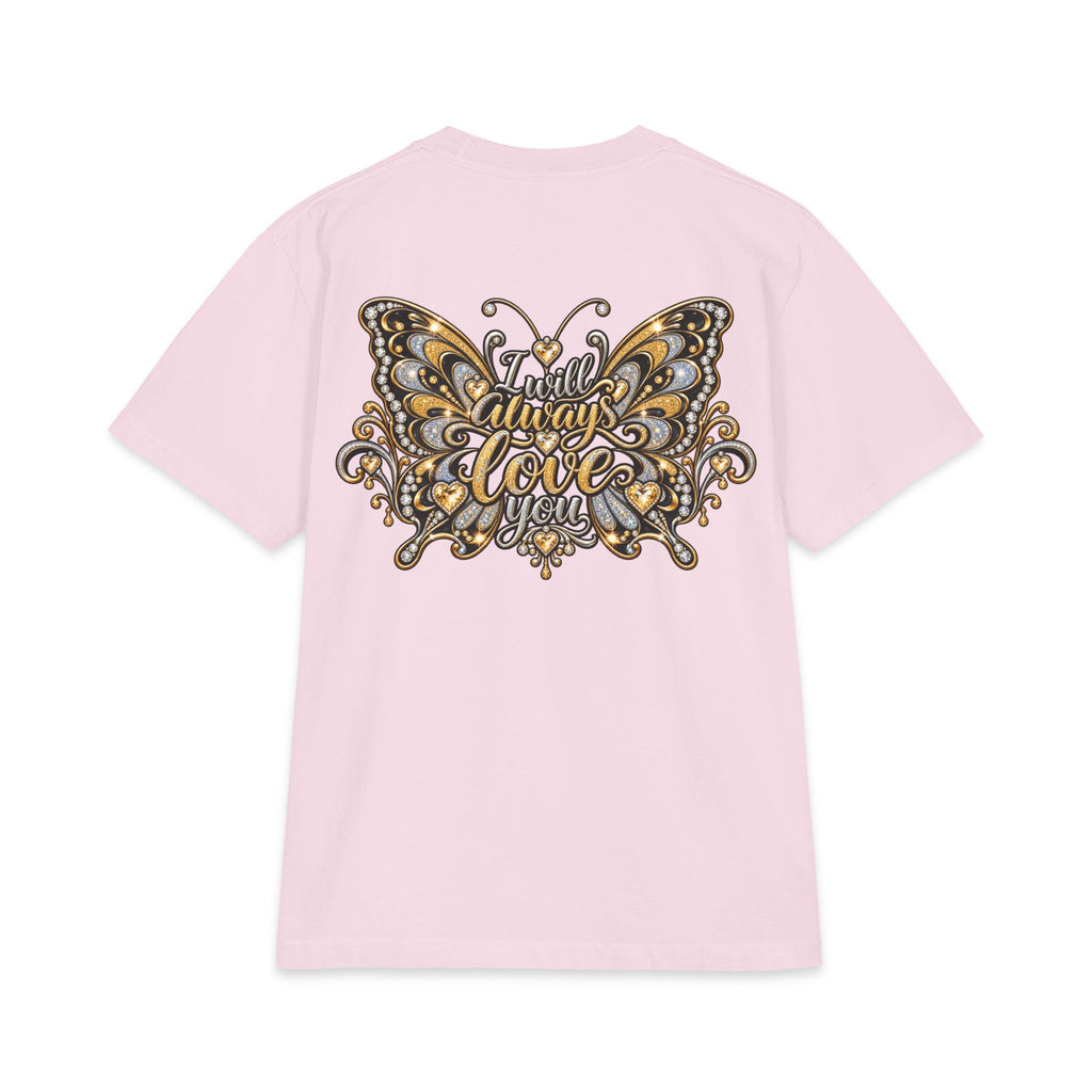 Dolly Floral Portrait T-Shirt | Butterfly 'Love Always' Back