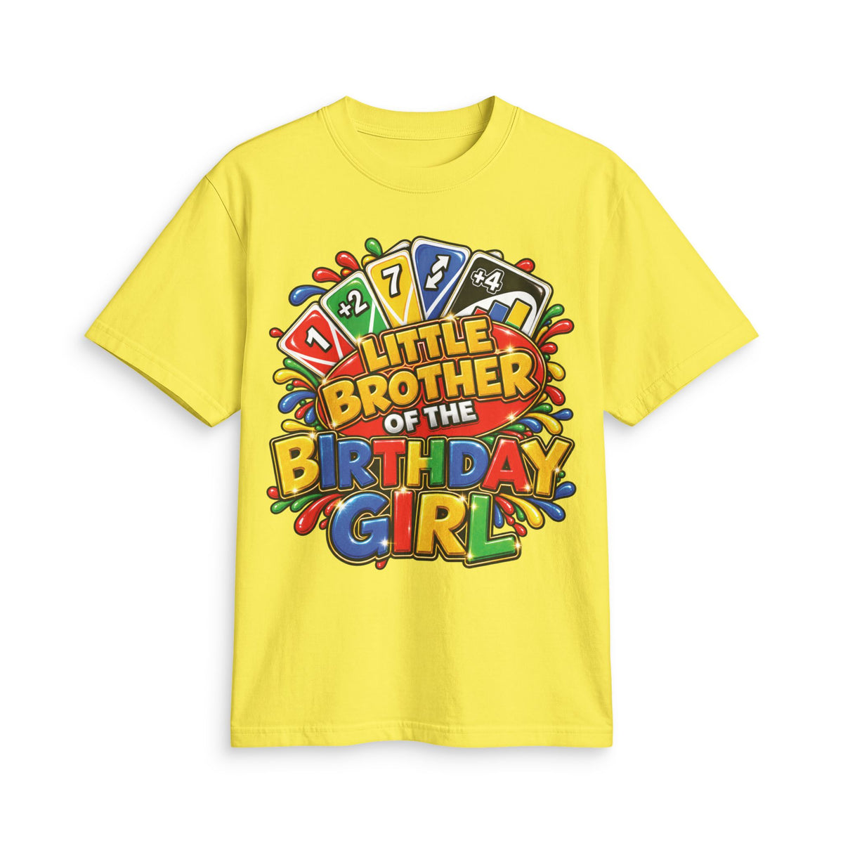 Little Brother of the Birthday Girl T-Shirt | Colorful Game Card Party Design