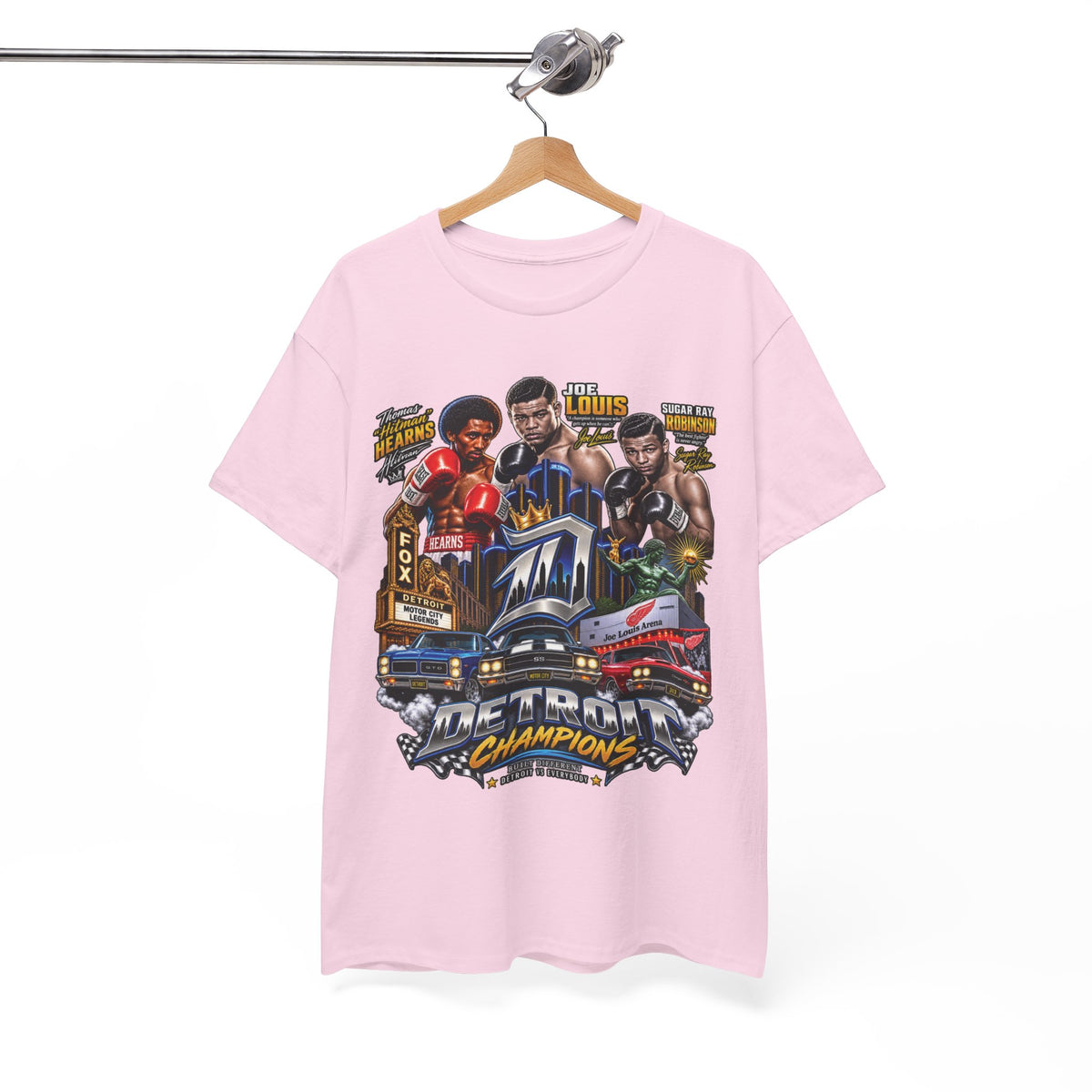 Detroit Champions T-Shirt | Motor City Boxing Legends, Classic Cars, City Skyline