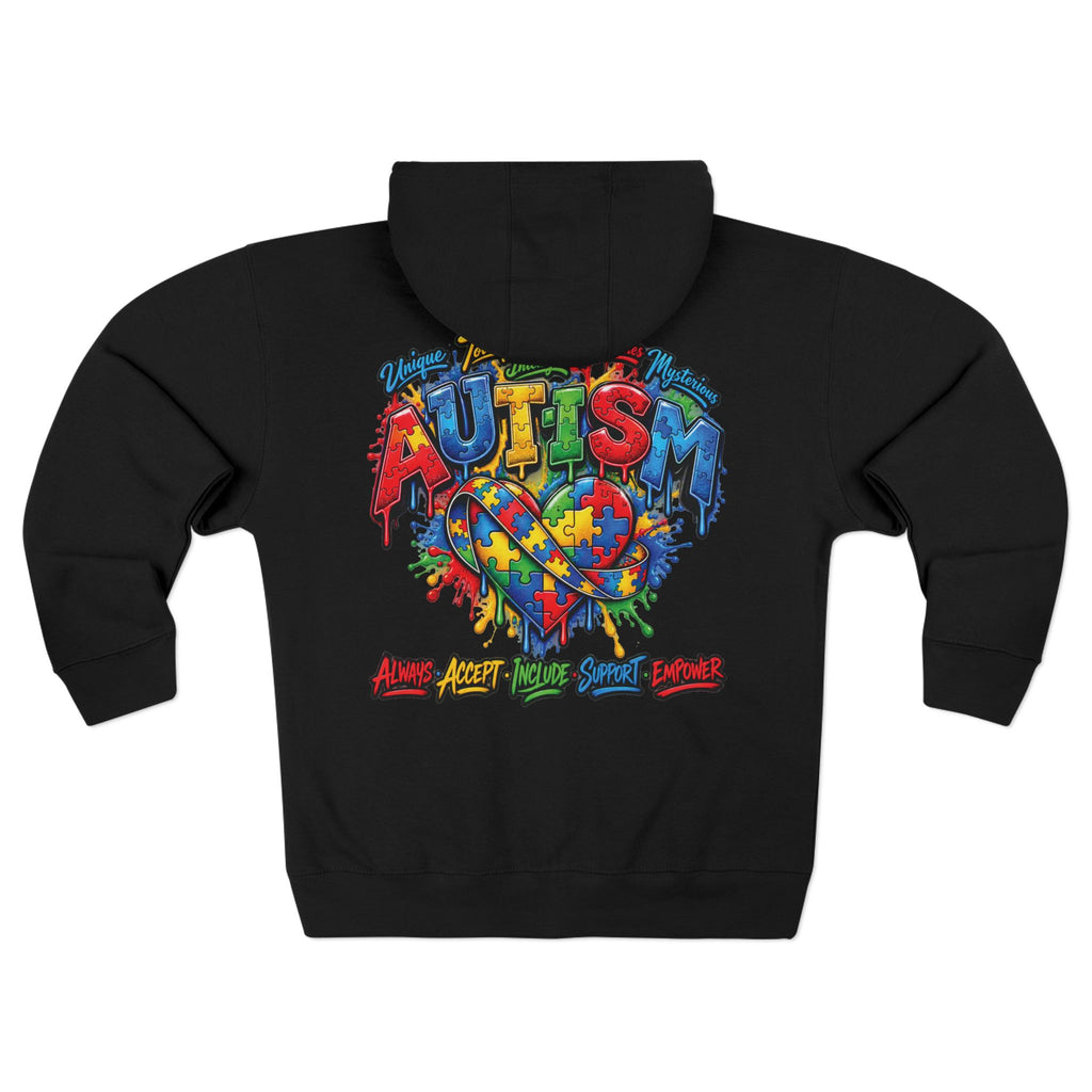 Autism Awareness Puzzle Heart Zip Hoodie | Colorful Awareness Design