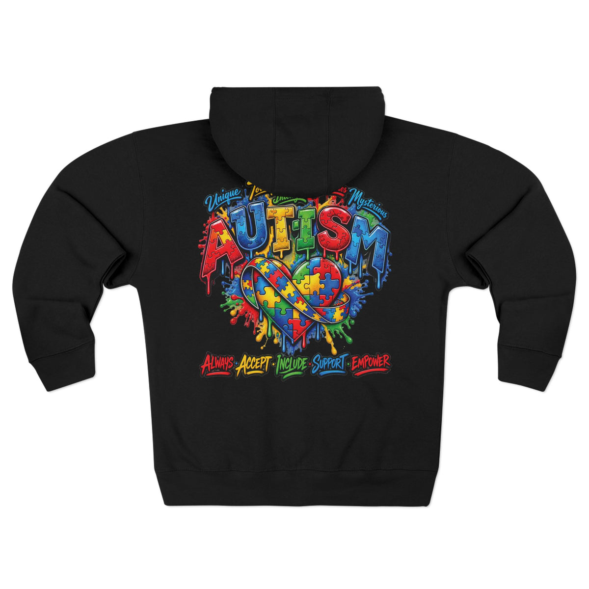 Autism Awareness Puzzle Heart Zip Hoodie | Colorful Awareness Design