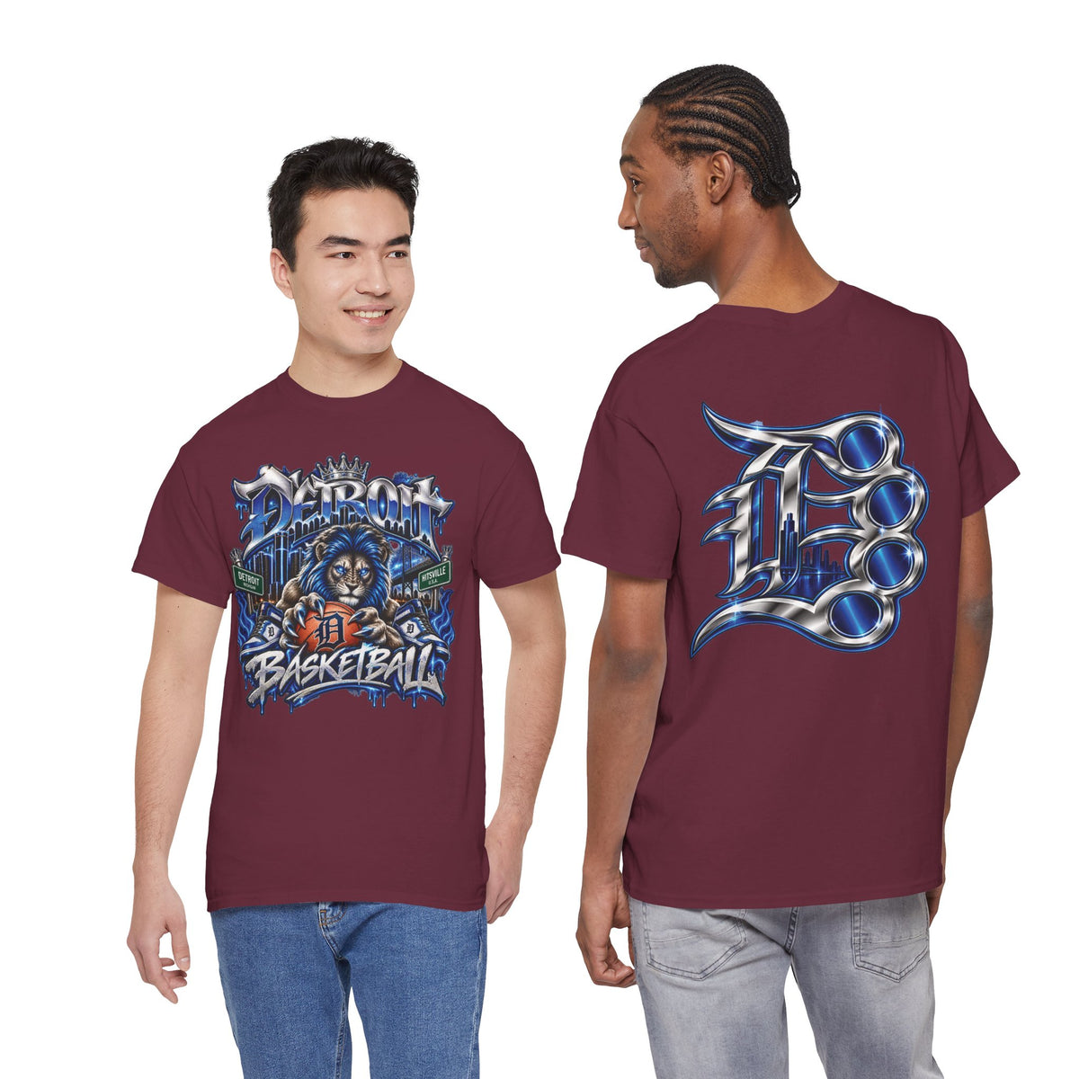 Detroit Basketball Lion Graphic Tee | City Streetball Detroit D Logo