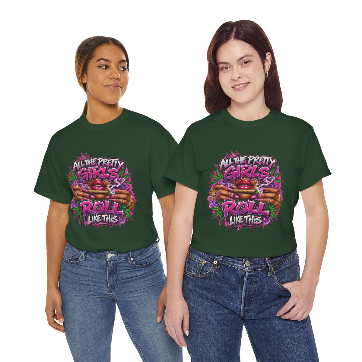 All The Pretty Girls Roll Like This T-Shirt | Pink Graffiti Cannabis Hands Design