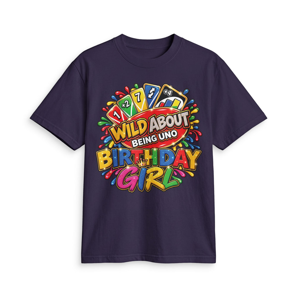 Wild About Being UNO Birthday Girl T-Shirt | Colorful Card Game Design