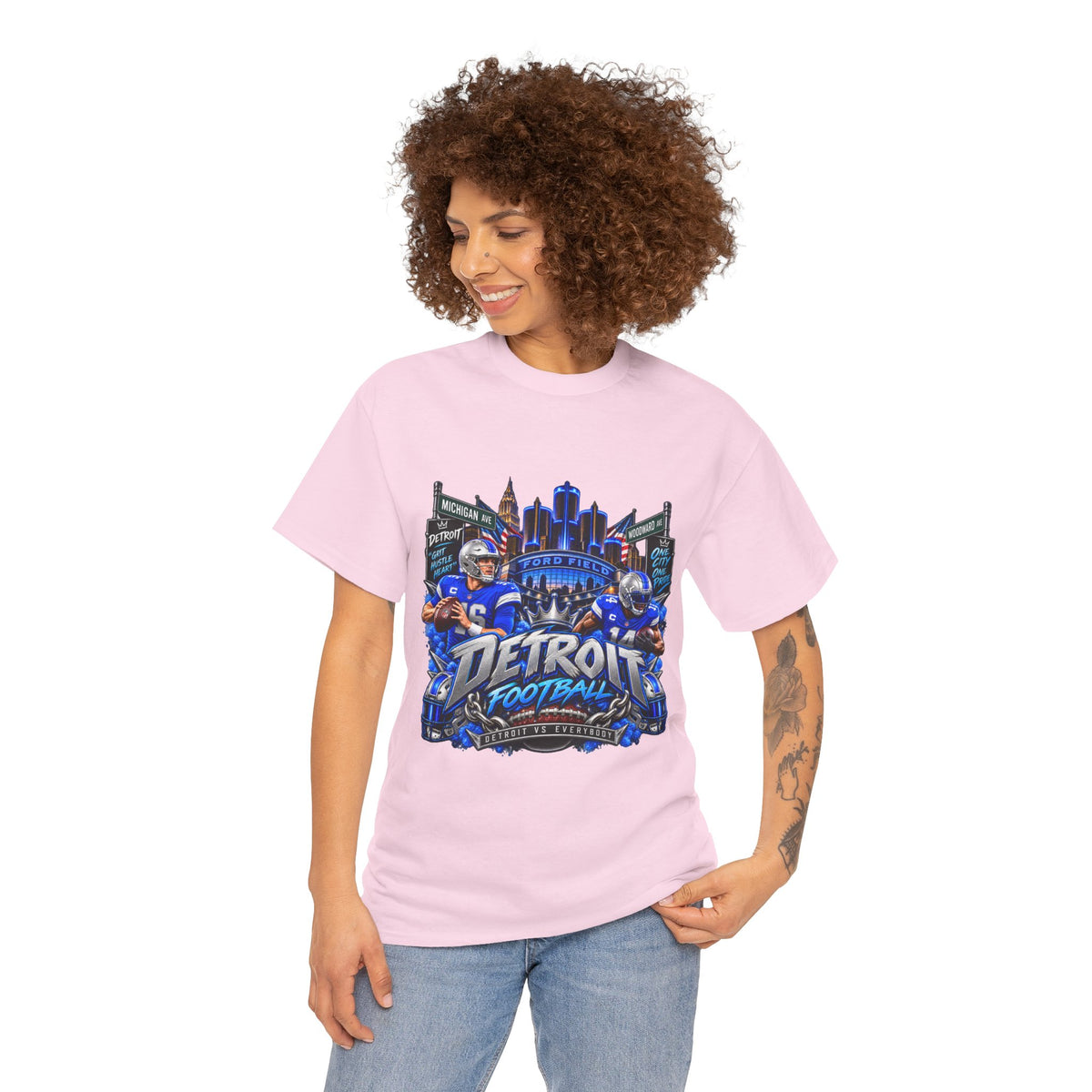 Detroit Football Graphic Tee | City Skyline, Players, Lions-Inspired Design