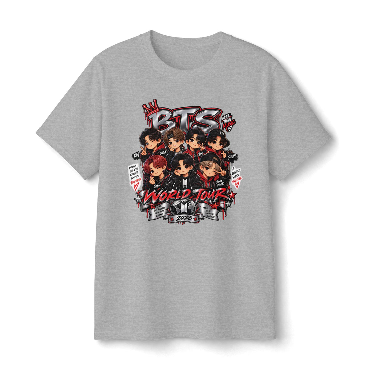 BTS K-Pop Band Cartoon Collage Tee | World Tour Graphic T-Shirt