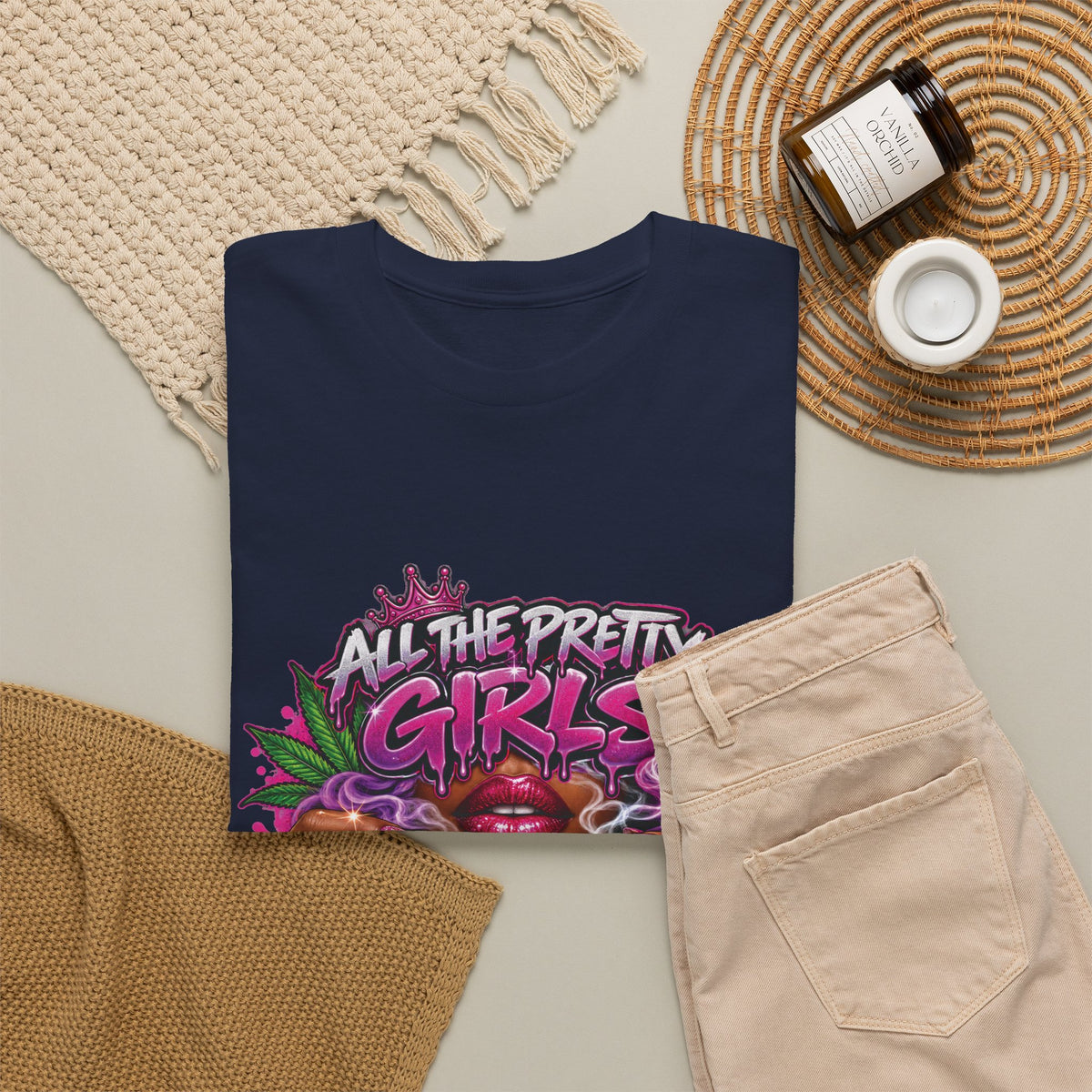 All The Pretty Girls Roll Like This T-Shirt | Pink Graffiti Cannabis Hands Design
