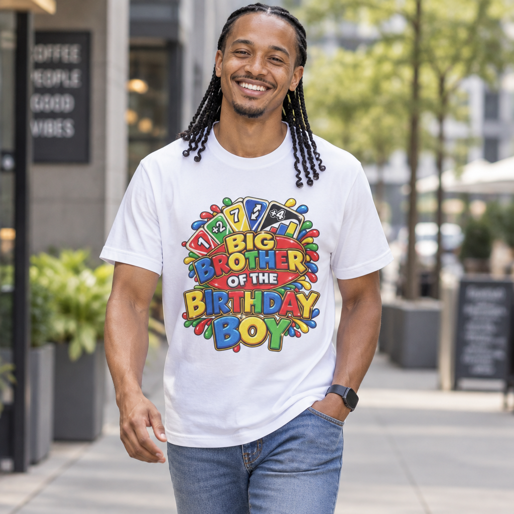 Big Brother of the Birthday Boy T-Shirt | Colorful Game Card Party Design