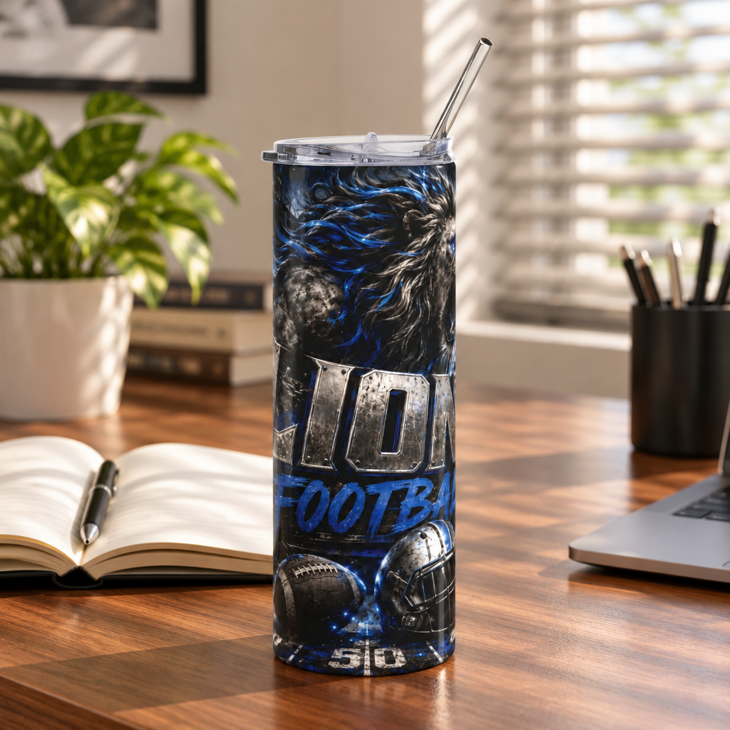 Roaring Lion Football Stainless Steel Tumbler, 20oz | Game Day Sports Design