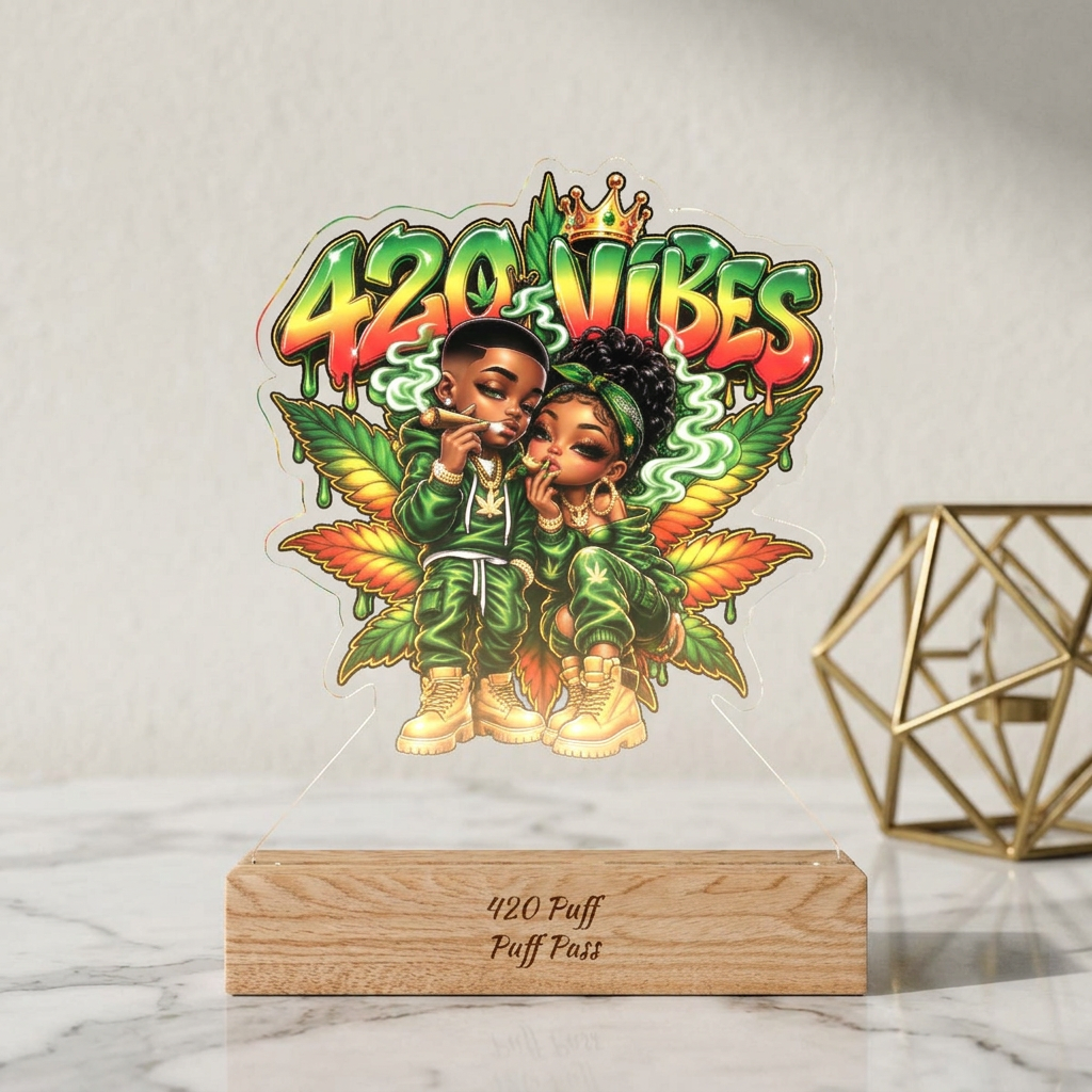 420 Vibes Acrylic Night Light | Custom Shape UV LED Lamp