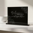Believe in Yourself script motivational acrylic table sign | rectangular desk plaque