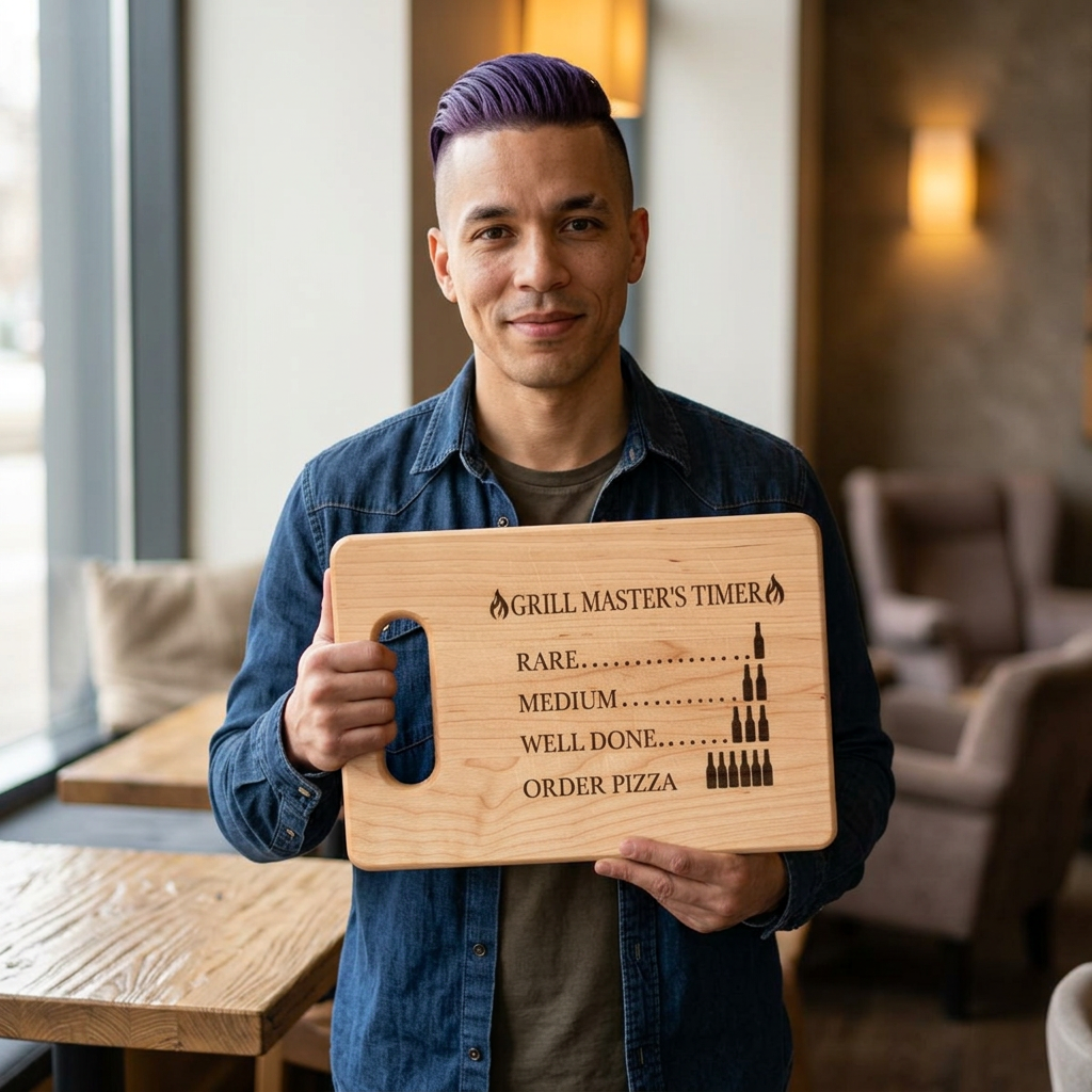 Grill Master Timer Wooden Cutting Board | Engraved Steak Doneness Guide