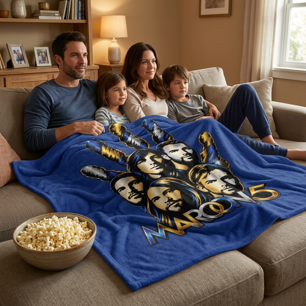Maroon 5 Band Faces Illustration Velveteen Microfiber Blanket | Music Fan Throw