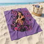 Olivia Rodrigo Portrait Velveteen Microfiber Blanket | Purple Butterfly Rose Design