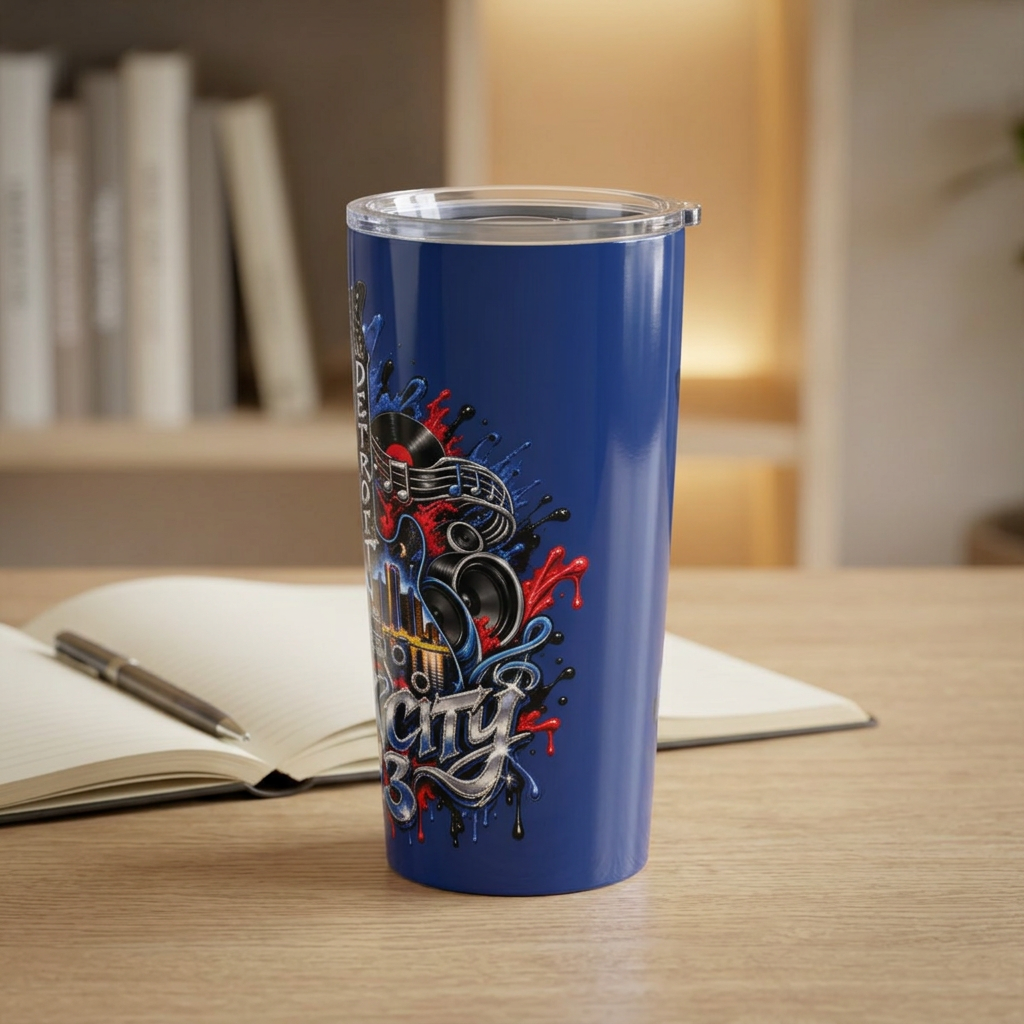 Retro Music Guitar Graffiti Tumbler | 20oz Stainless Steel Travel Cup